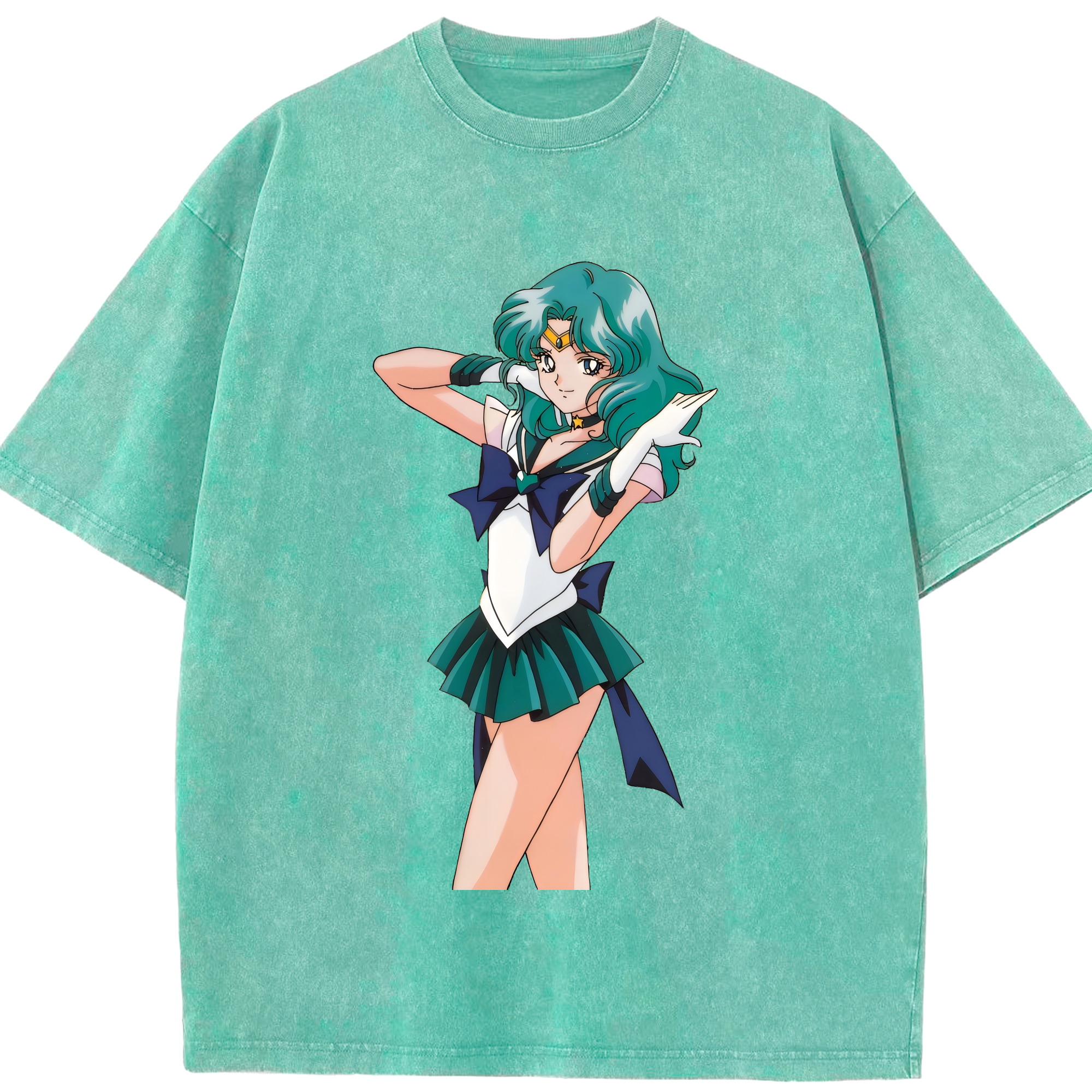 （画像用） 美少女戦士セーラームーン 海王 みちる（かいおう みちる） Sailor Moon Kaiou Michiru 綿100% ヴィンテージ風 半袖Tシャツ（フロントプリント）